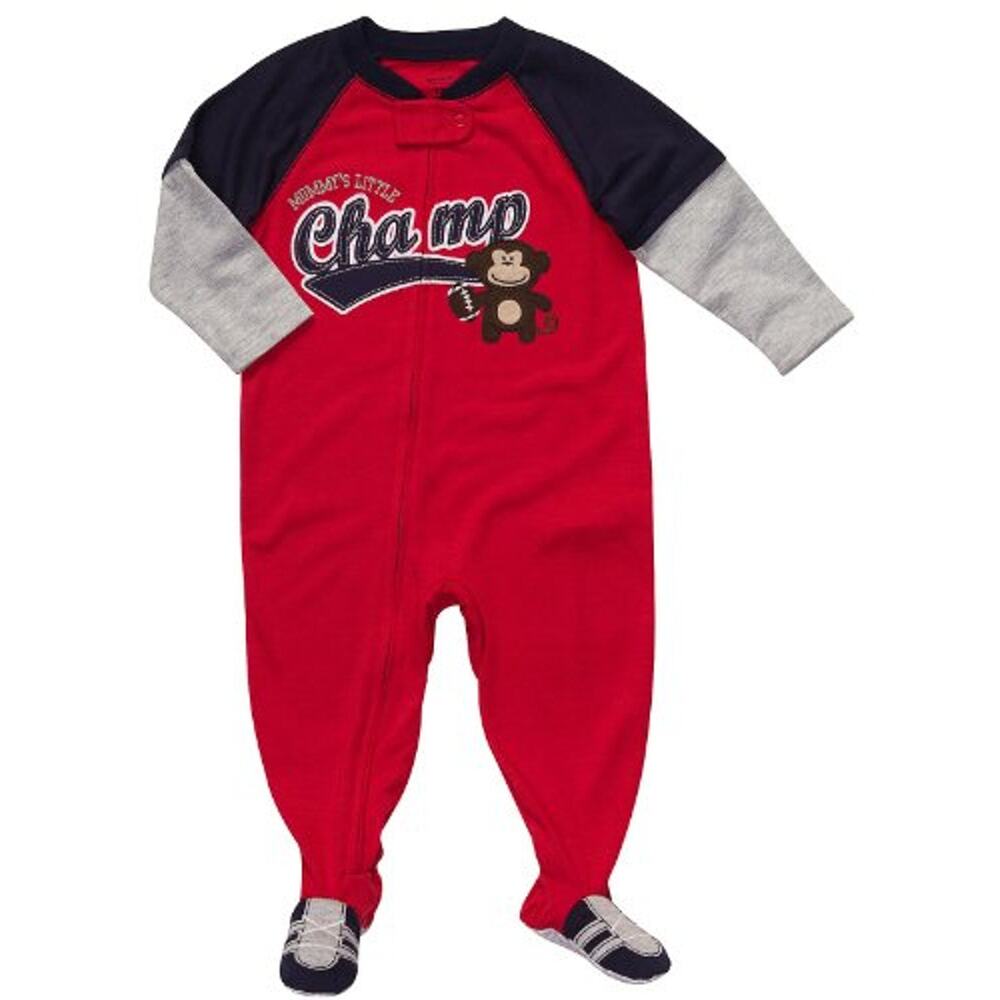 Carter's Boys Sleeper Size 2T Red Navy Blue Gray Mommy's‎ Champ Monkey Football
